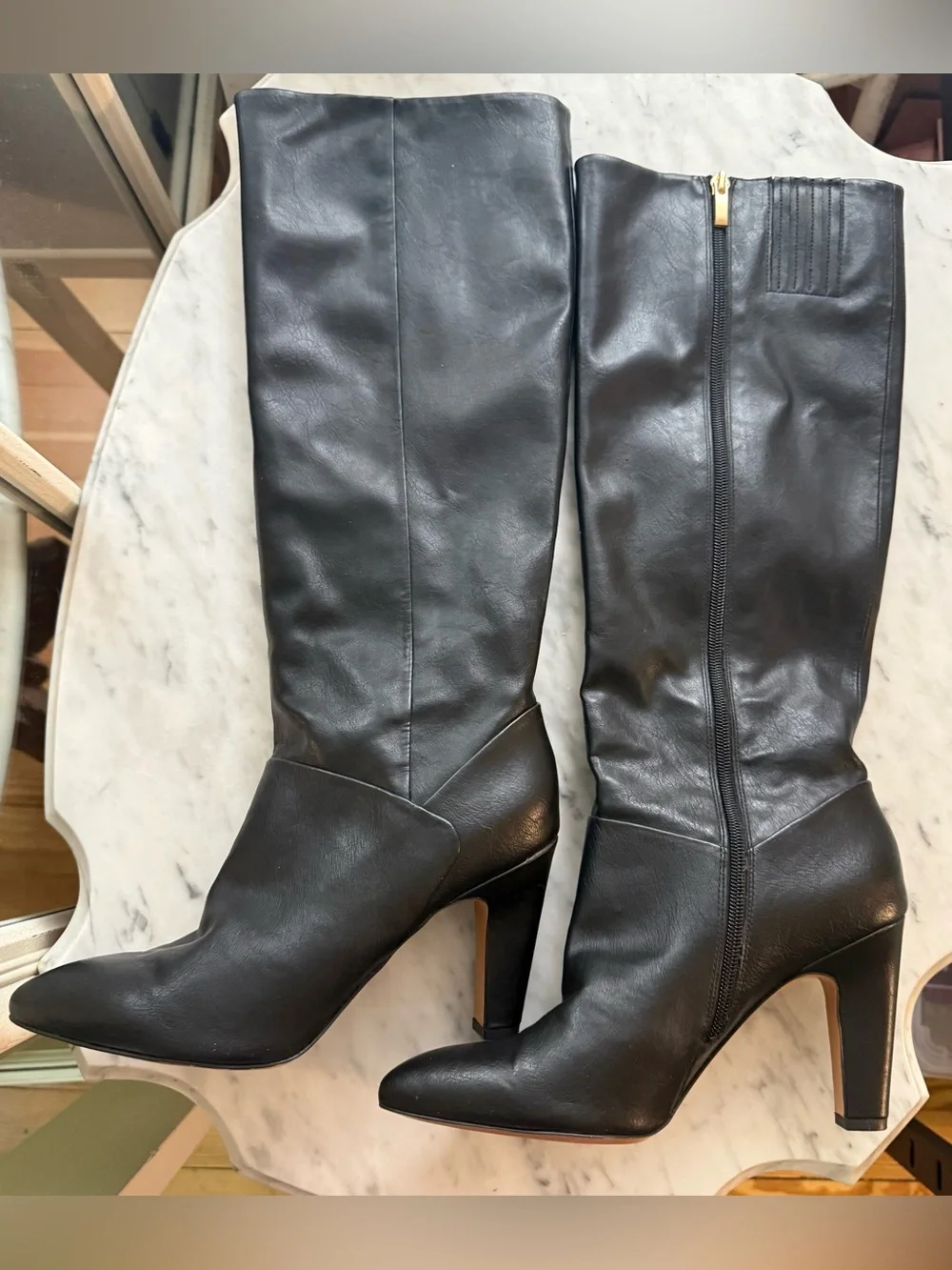Franco Sarto Black Zip Knee-High Heel Boots size 9